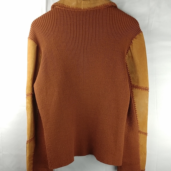 Selene Vintage Genuine Leather Panel Sweater Jacket #0110 - Picture 4 of 4